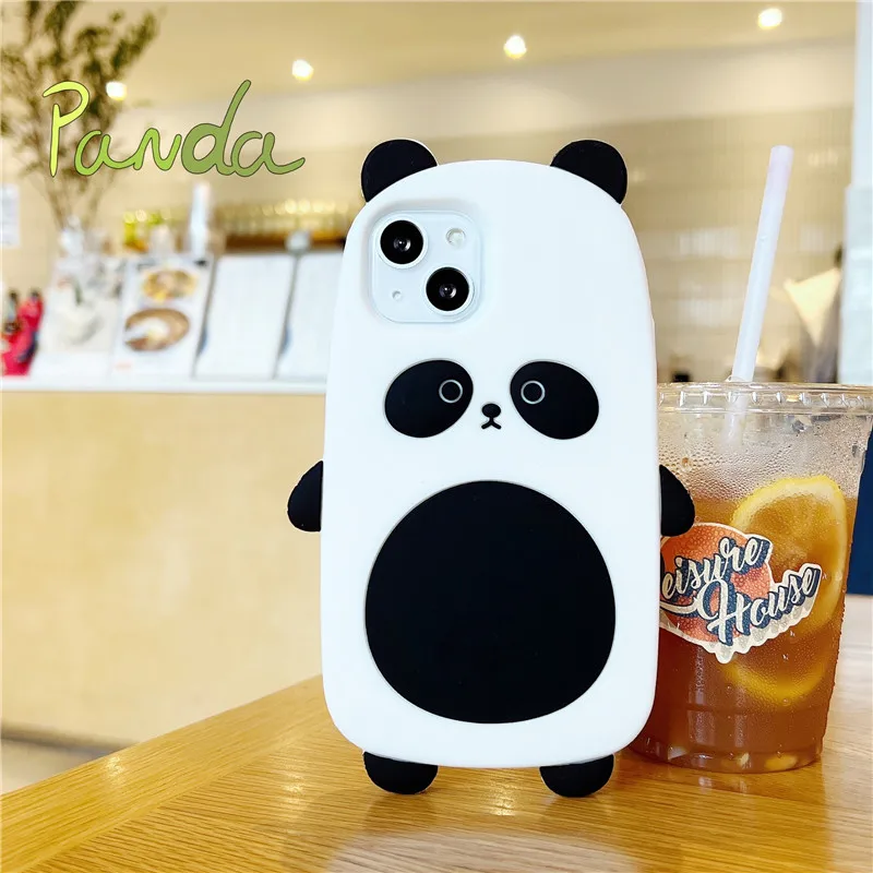 

luxury cartoon panda 3d case For iphone 14 13 12 11 Pro XS Max XR X SE2 7 8 Plus kids gift Animal soft silicone cute Phone cover