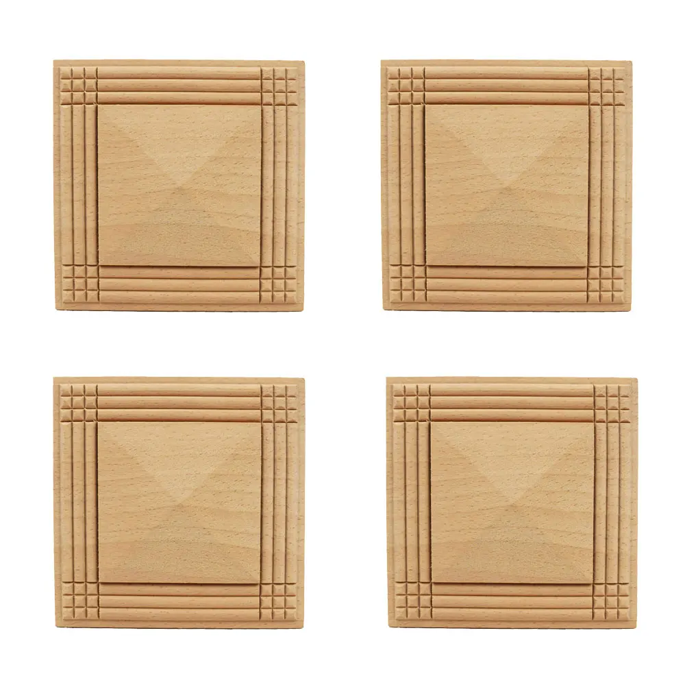 

4PCS Square Wood Carved Floral Decal Craft Onlay Applique Furniture DIY Decor Woodcarving Bed Cabinet Vintage Home Decoration