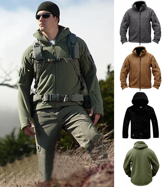 

Men US Military Tactical Jacket Winter Thermal Fleece Zip Up Sports Hooded Coats Windproof Hiking Outdoor Army