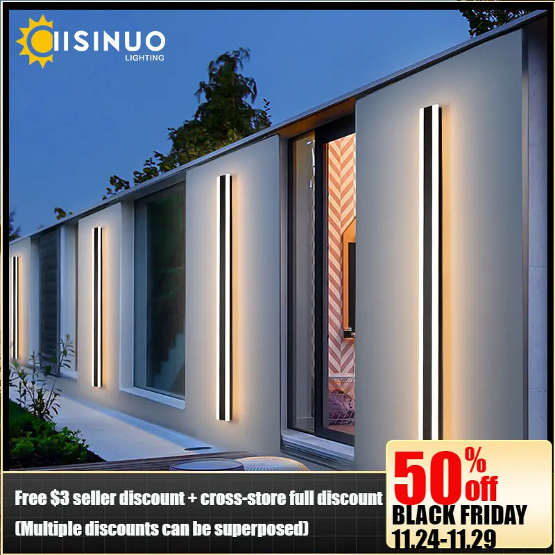 Modern Waterproof outdoor Long Strip LED wall lamp IP65 Aluminum Wall Light Garden porch Sconce Light 110V 220V Sconce Luminaire