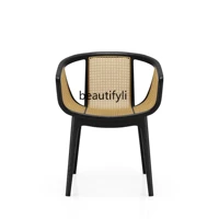 zq rattan modern solid wood dining chair casual retro tea room study designer