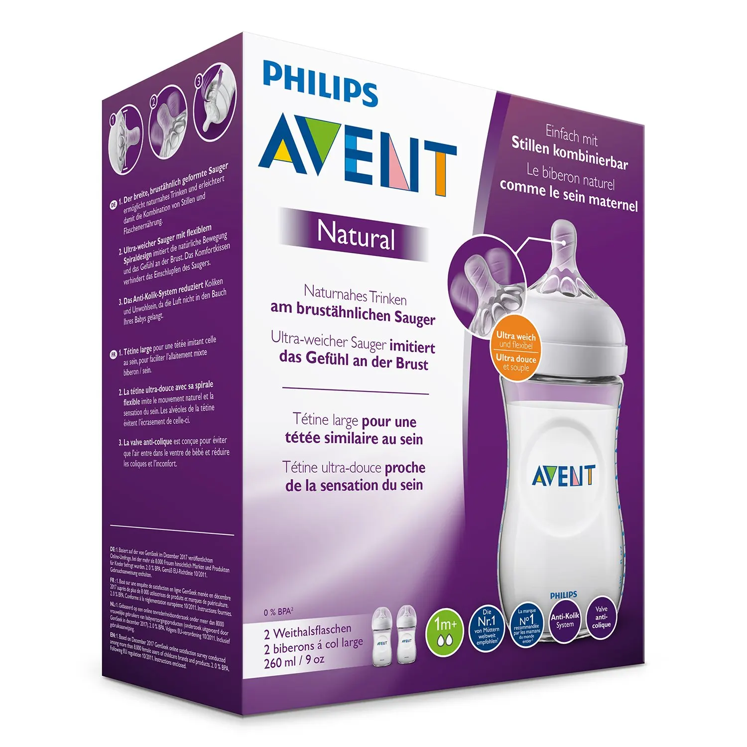 Bottle Philips Avent natural2 260 ml with 1 Month 2 PCs | Мать и ребенок