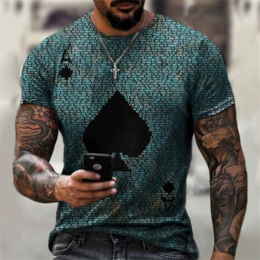 

2021 Summer Street Fashion Graffiti Men's Spades A Couples 3D Creative Character Casual Shirt Plus Size Short-Sleeved T-Shirt