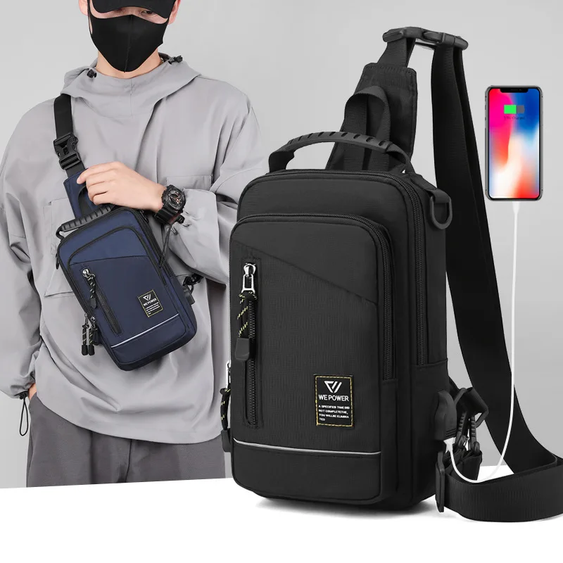 New Men's Fashion Crossbody Chest Bag Multifunctional Outdoor Single Shoulder Crossover Bag Korean Double Shoulder Chest Bag