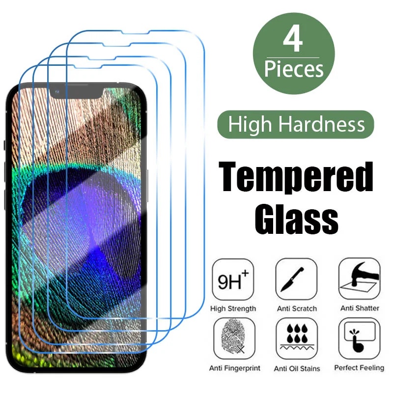 

4 шт. Защитное стекло для iPhone 13 12 11 Pro Max Mini, Защита экрана для iPhone 14 Pro Plus Max X XR XS SE 2020 8 7 Plus, стекло