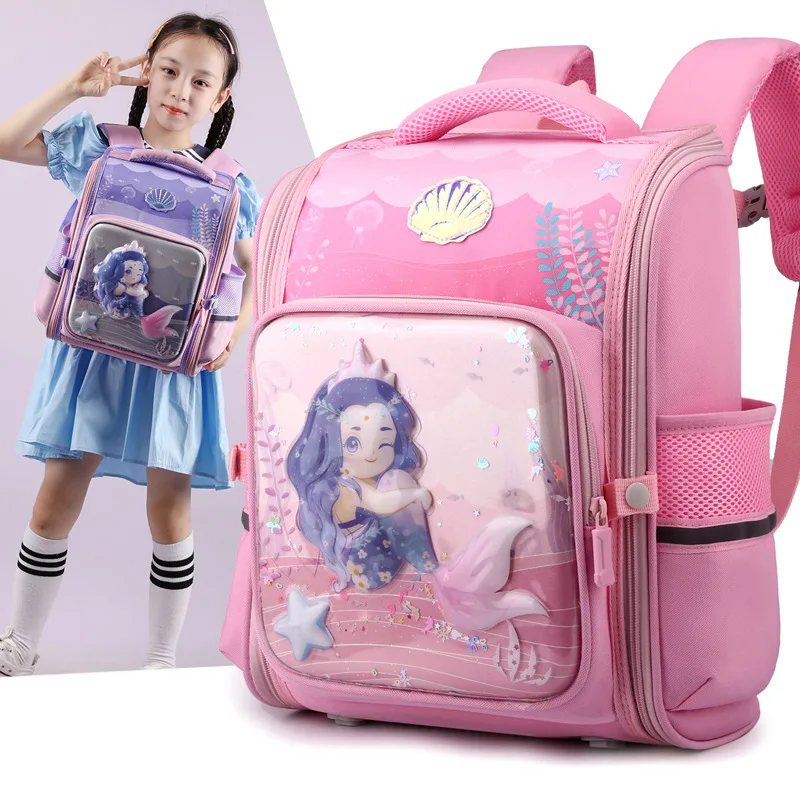 

Cartoon Mermaid Dinosaur Children Backpack For Grades 1~6 primary School Students' Schoolbag Girls Boys Load-reducing Space Bag