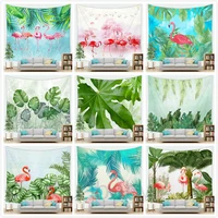 tropical green plant flamingo tapestry home hanging cloth decoration background wall square wall art
