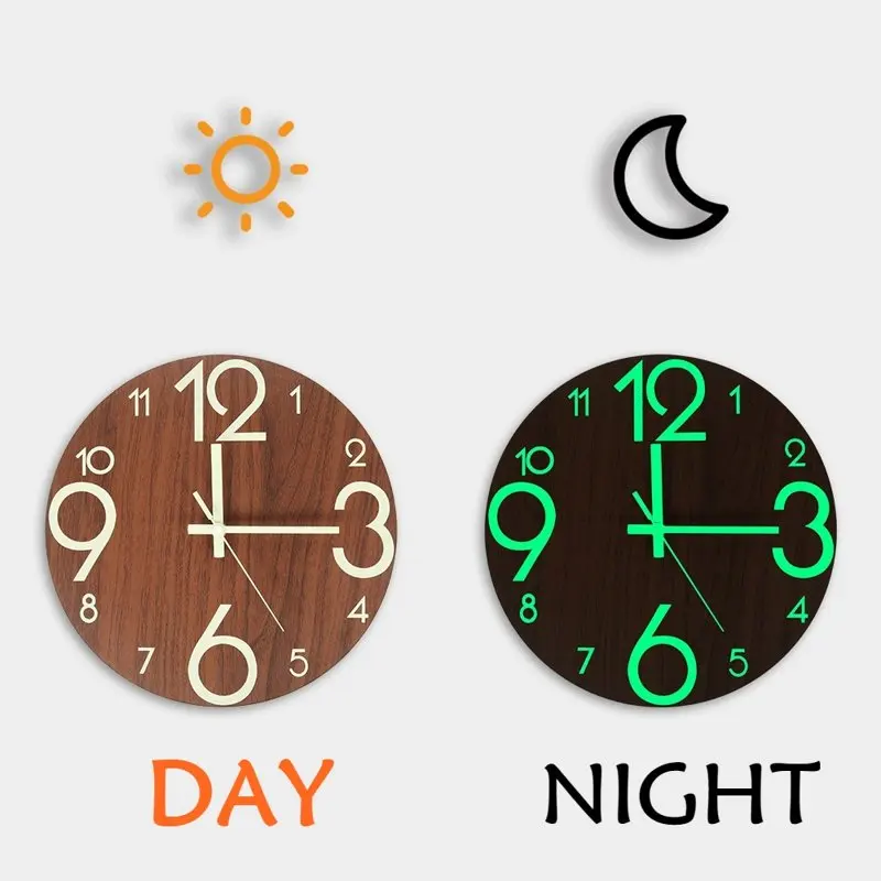 

1PC Luminous Wall Clock Number Quartz Glow In The Dark Night Light Hanging Clocks