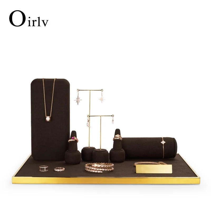 

Oirlv Microfiber Ring Display Stand Brown Display Set Jewelry Necklace Bracelet Earrings Jewelry Display Stand