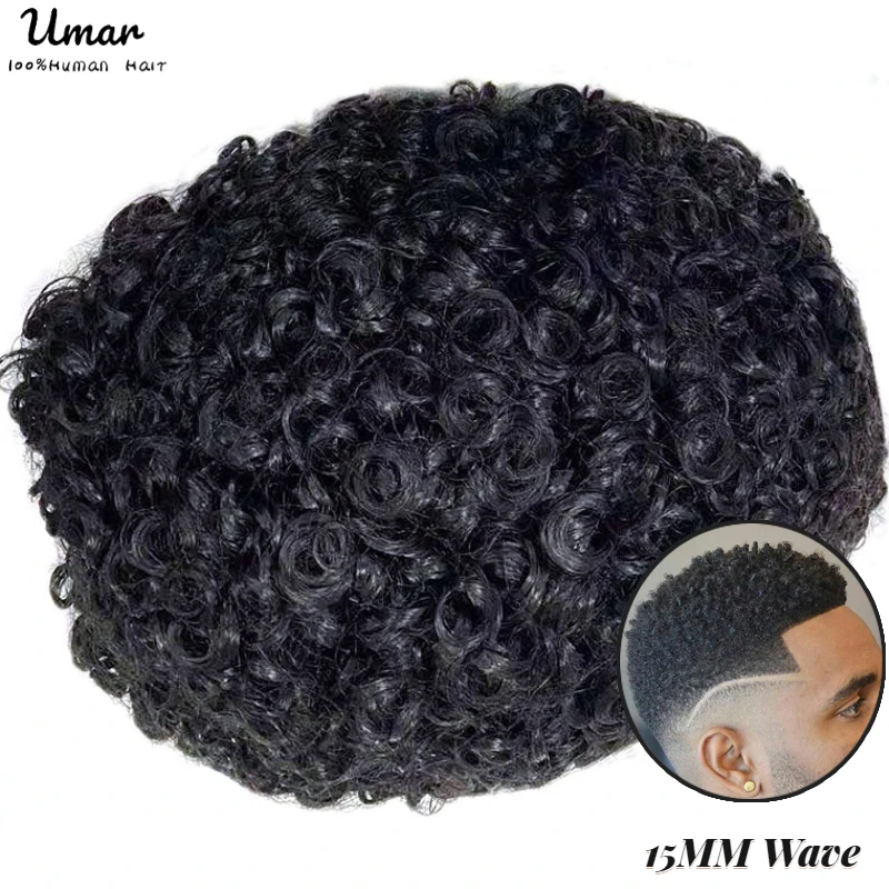 12mm/15mm/20mm Durable Mono Curly Hair System Unit  Afro Curly Toupee For Men for Black Men Male Hair Prosthesis Wigs For Men