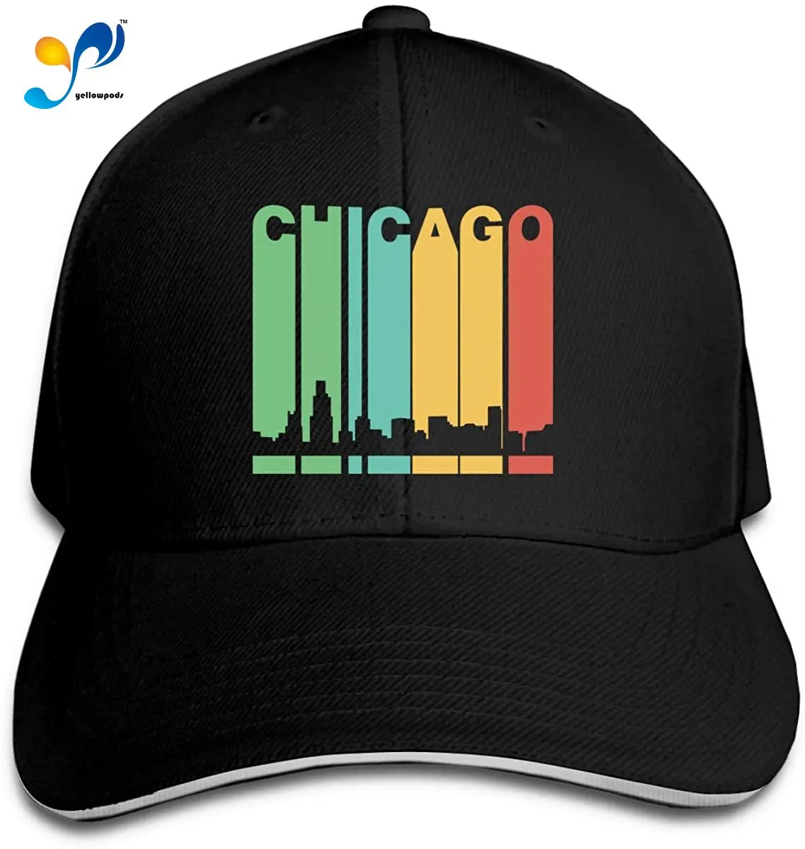 

Retro Style Chicago Illinois Skyline Men Cotton Classic Baseball Cap Adjustable Size