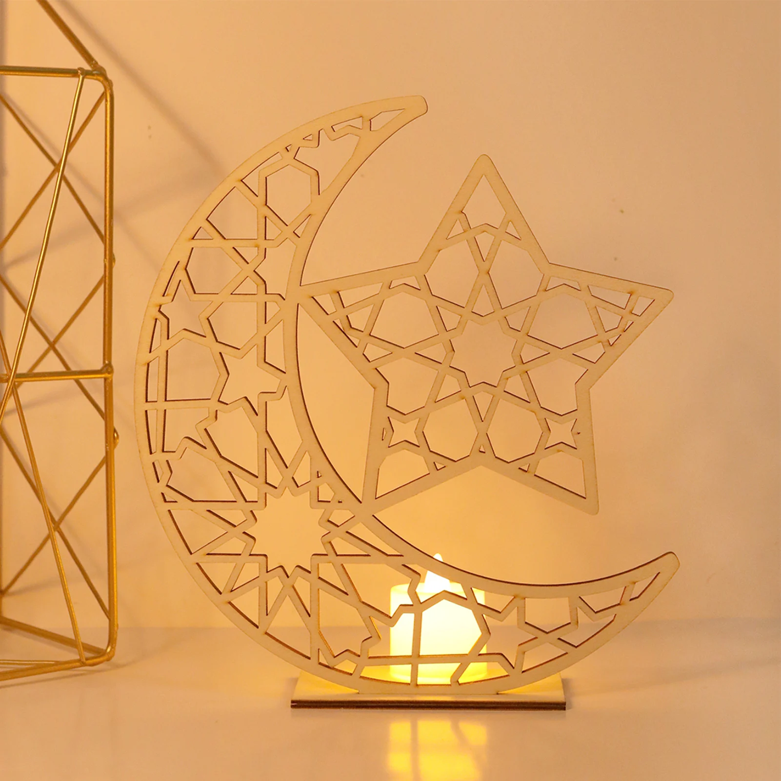 

Wooden Moon Shape LED Lights Decor Ramadan Mubarak Lamp Decorations LED Islamic Wall Table Decor Ornament Home Party Supplies