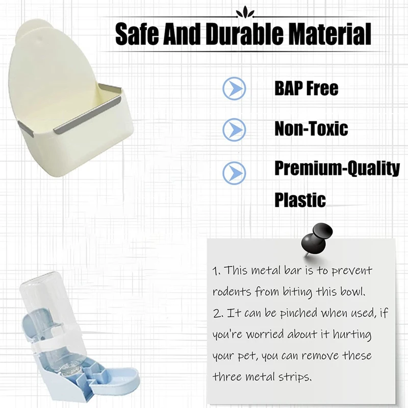 

2 шт. миска для кроличьего корма и бутылка для воды, подвесной автоматический диспенсер для воды, маленькая миска для животных, пластиковая кормушка в клетку (белая)