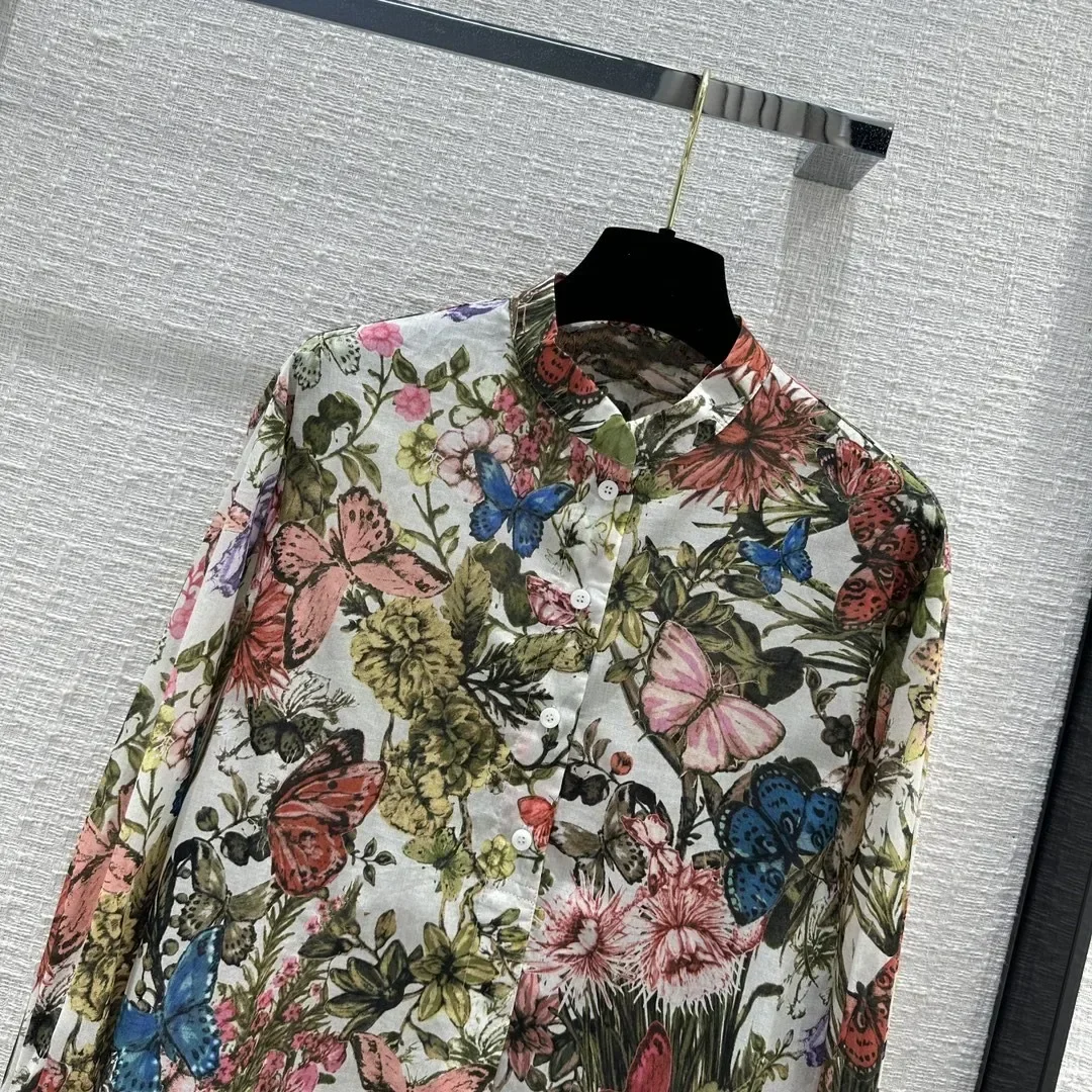 Осень/зима 2023 новая рубашка с принтом бабочки и рисунком спереди короткая сзади