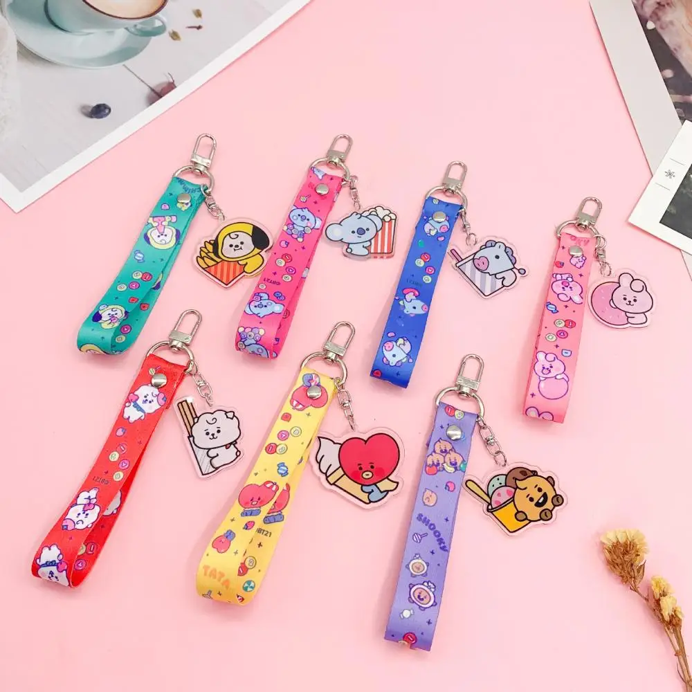 

Bt21 Anime Lanyard Card Holder Keychain Chimmy Cooky Rj Tata Kawaii Girl Mobile Phone Strap Rope Kids Wallet Pendant Gifts