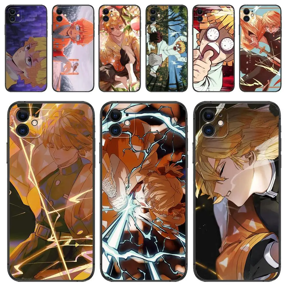 

Demon Slayer Zenitsu Anime Phone Case for IPhone 14 13 12 11 Pro Max Mini SE XR X XS Max 8Plus 7plus 6 6S New Black Phone Cover