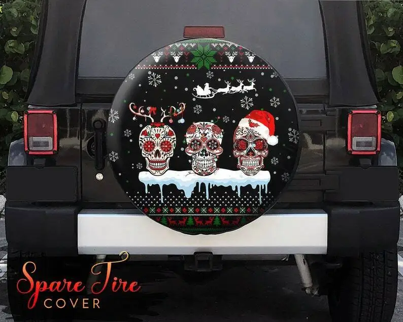 

Sugar Skull Christmas Spare Tire Cover Santa Car Accessories Camping Gift