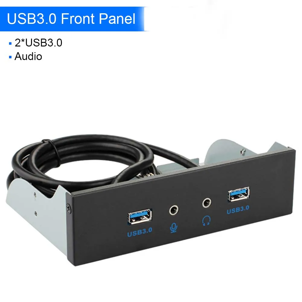 

19Pin 4 Port USB 3.0 Hub PC Front Panel Bracket HD Audio 3.5mm Earphone MIC Connector For Desktop 3.5" Floppy Disk Bay