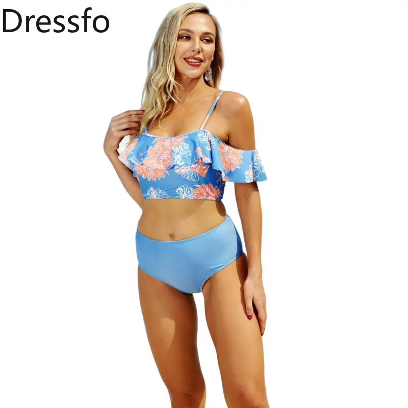 

Dressfo Vacation Tankini Swimsuit Colored Leaf Print Swimwear Flounce Padded Beach Bathing Suit Women Bikini Beachwear 2023