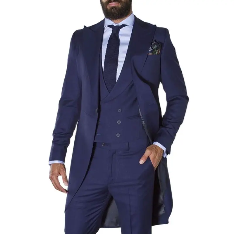 

Men Suits For Wedding Custom Made Groom Long Male Fashion Blazer 3 Pieces Jacket Vest Pants Groomsmen Costume Terno Slim