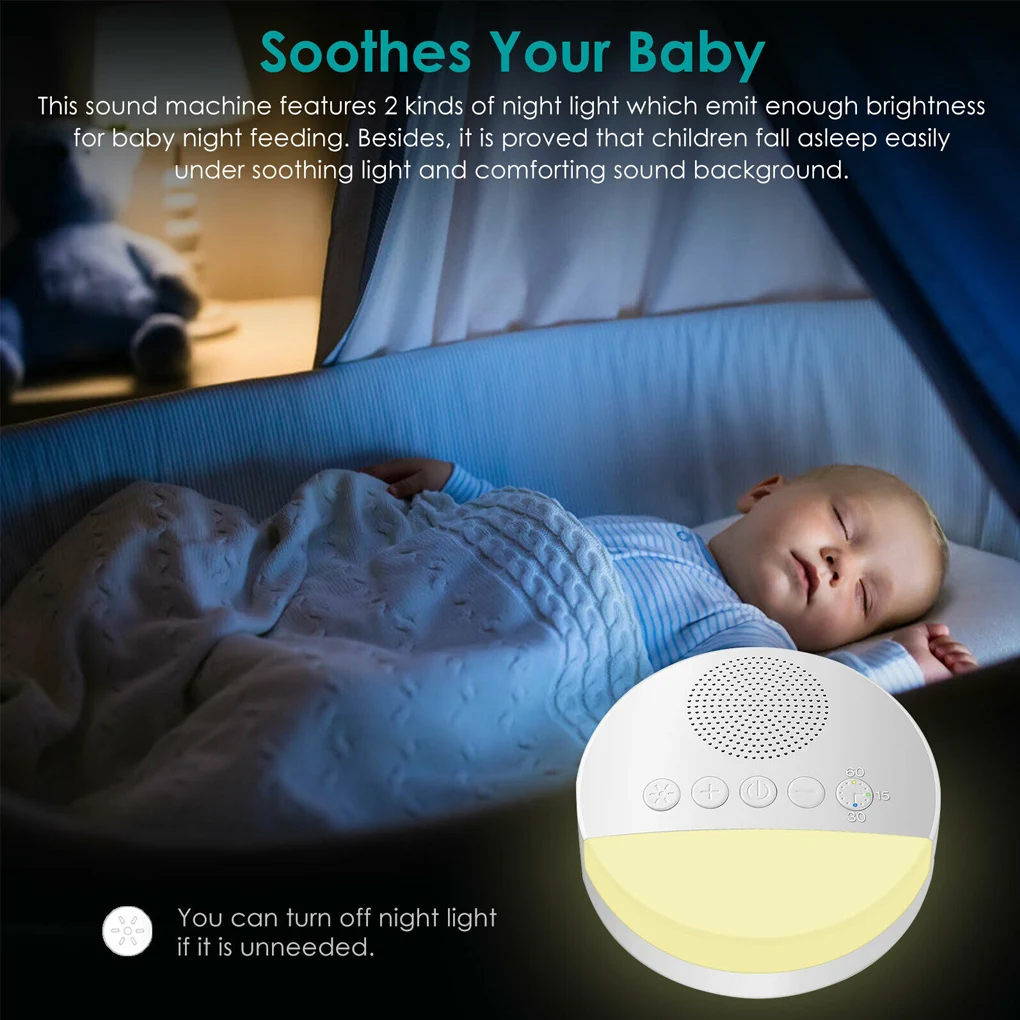 

Baby White Noise Machine LED USB Rechargeable Timing Sleeping Care Sound Player Timed Shutdown Adjustable Memory Function