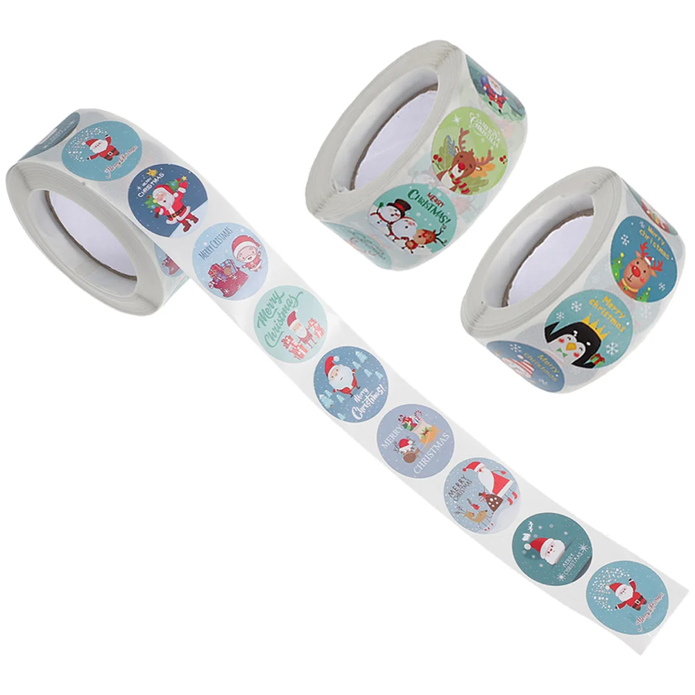 

3 Rolls of Christmas Gift Box Sealing Sticker Roll Christmas Present Packing Decorative Sticker