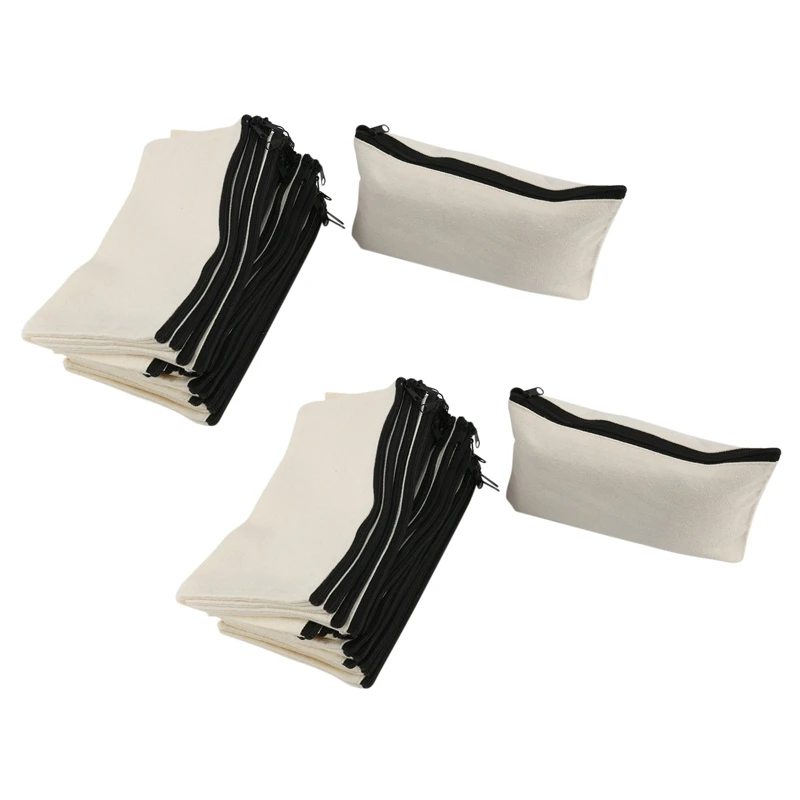 

80 Pcs Canvas Pencil Pouch Zipper Makeup Bags Blank Craft DIY Bags Multipurpose Toiletry Stationary Storage Bags