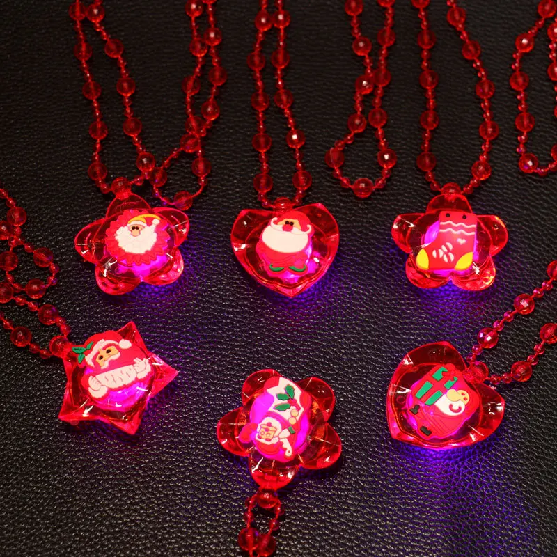 

Christmas Luminous Necklace Led Glowing Santa Claus Xmas Socks Jewel Necklace Kids Girls Gifts Happy Birthday Party Decor Favors