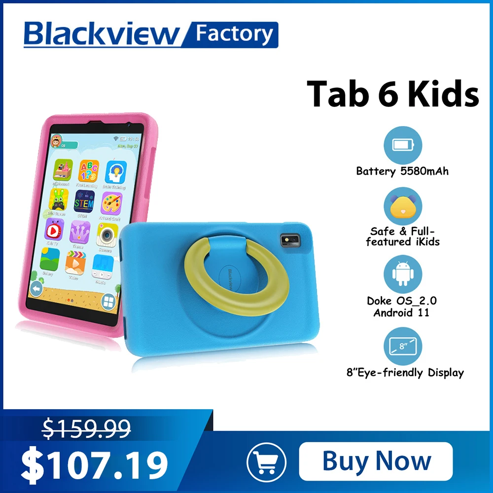 Blackview Tab 6 Children 8 - дюймовый планшет 3GB 32GB 1280 * 800 дисплей 5580mAh WIFI 4G учебный Android 11 With Kids