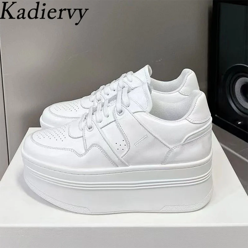

Женские кроссовки из натуральной кожи, на платформе, на шнуровке, толстая подошва, повседневная модельная спортивная обувь, увеличивающая рост