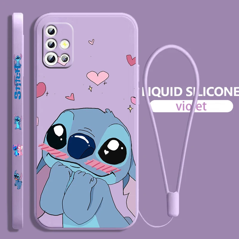 

Cute Cartoon Stitch Baby For Samsung Galaxy A71 A51 A81 A91 A41 A31 A21S A11 A01 A50 A30 A20S Liquid Left Rope Phone Case Fundas