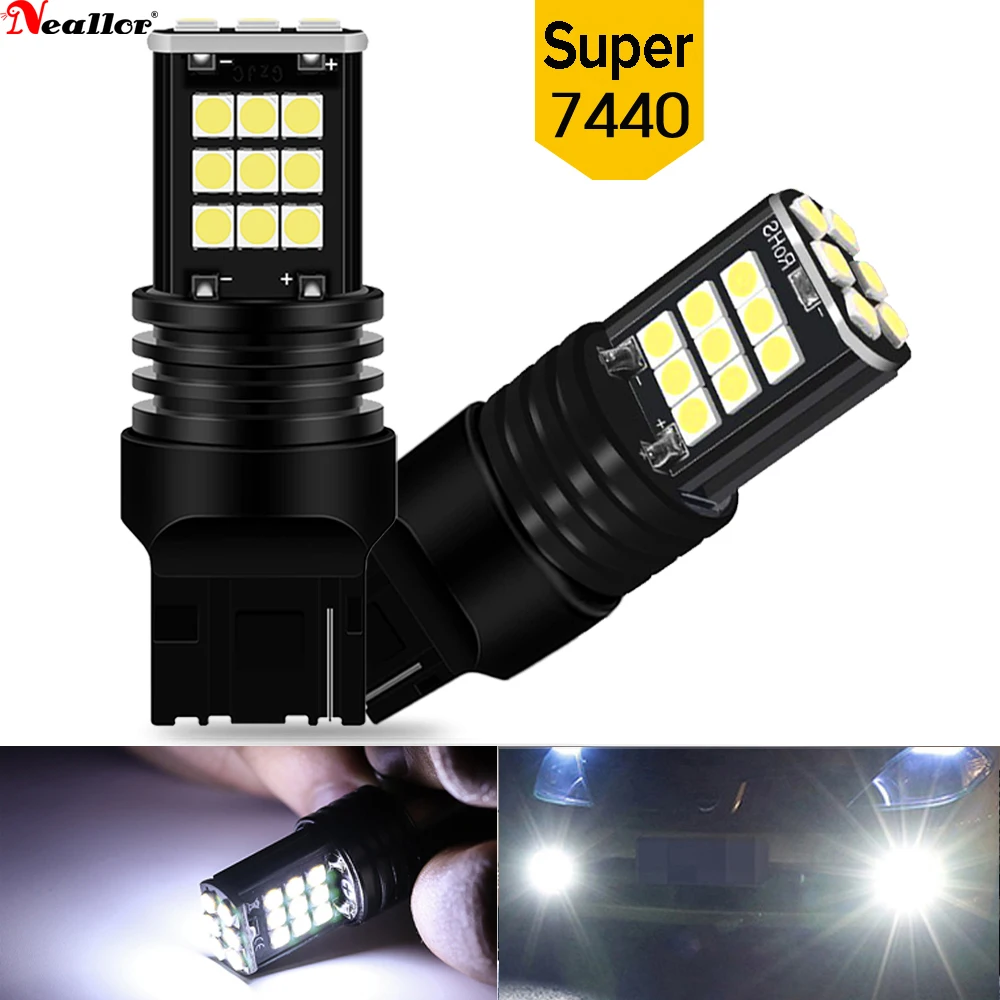 

Комплект светодиодных сигнальных ламп T20 7440 W21W, светодиодные лампы Canbus для автомобильных задних стоп-сигналов s 3030 24SMD 1156 P21W BA15S светильник те...