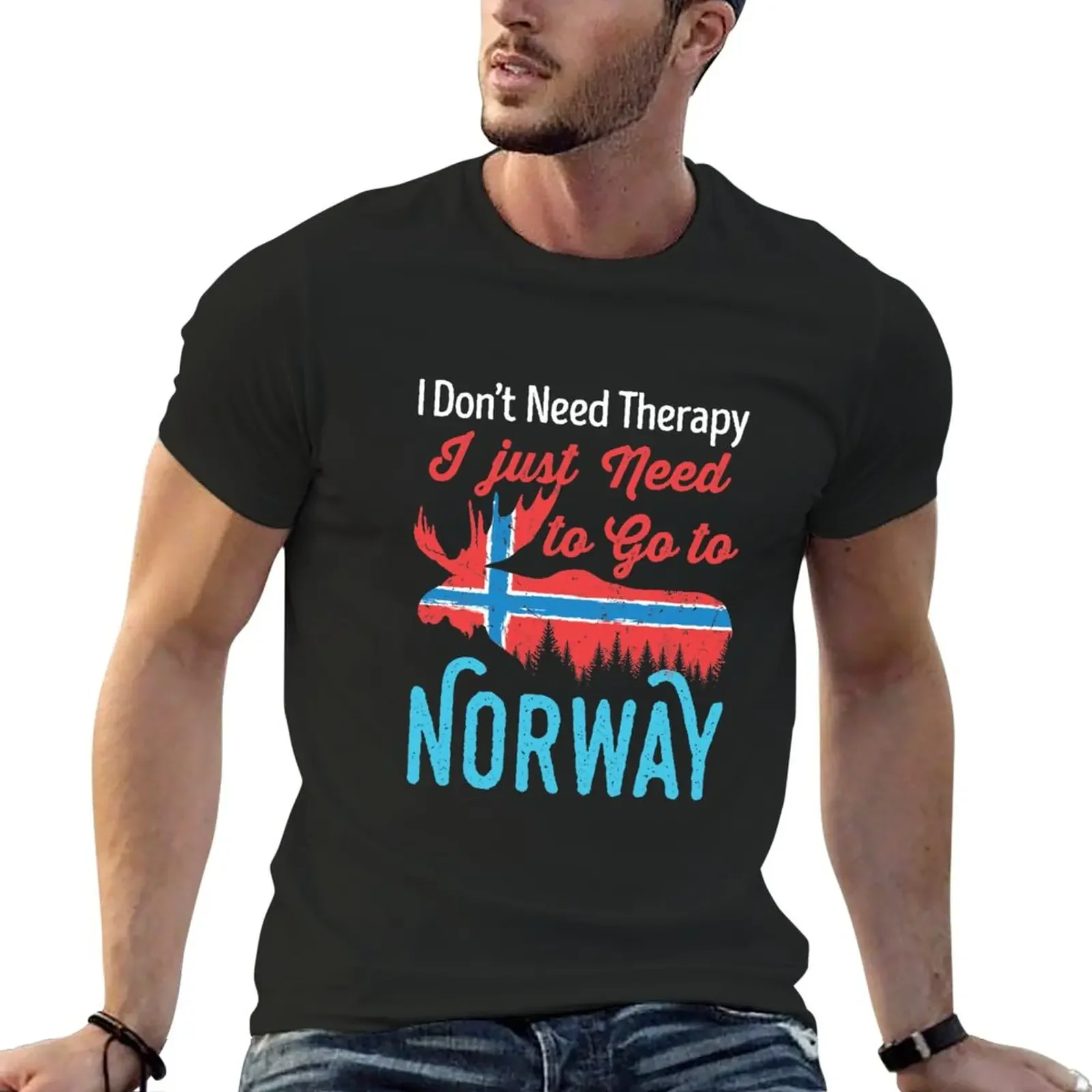New I Don't Need Therapy Just to Go To Norway Scandinavia Travel Souvenir T-Shirt custom t shirt mens funny shirts