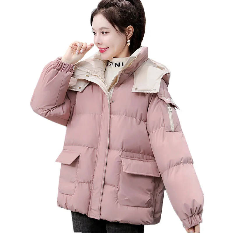 

2022 Women Winter Hooded Parkas Thick Down Cotton Padded Jacket Woman Short Overcoat Female Clothing Warm Windproof Puffer Coat