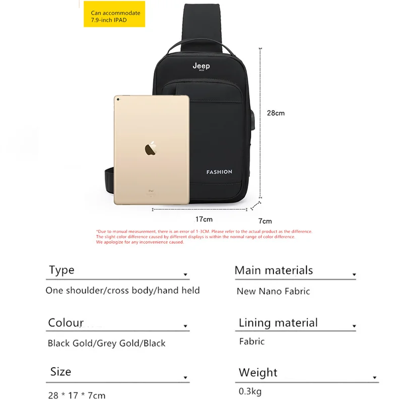 JEEP BULUO Chest Sling Safety Lock Male Anti-theft Fashion Travel Pack Brand High Quality Men USB Crossbody Shoulder Bags