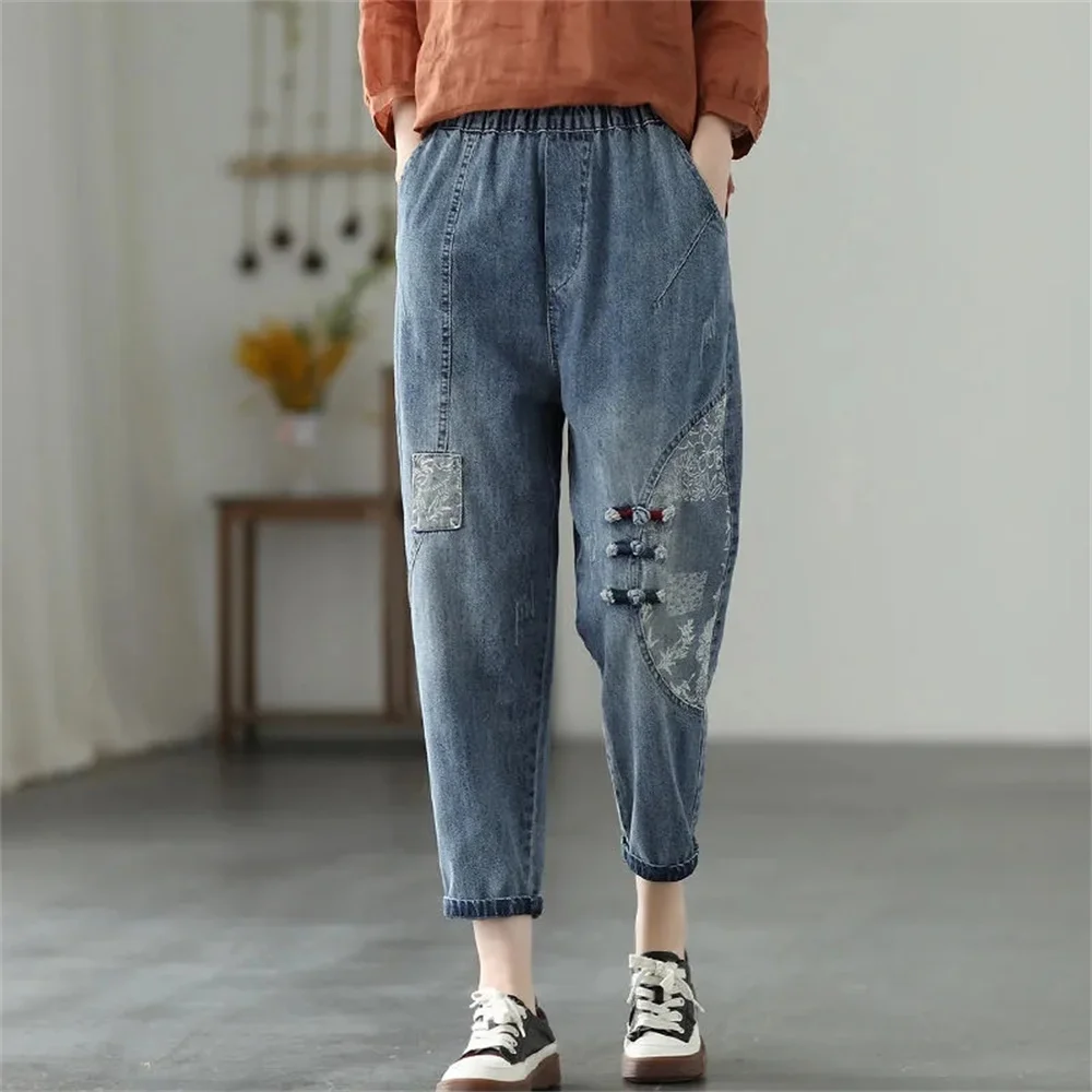 Джинсы-шаровары женские, Новые Модные Винтажные джинсовые брюки для женщин, уличные стильные брюки с высокой талией 2023, свободные винтажные модные