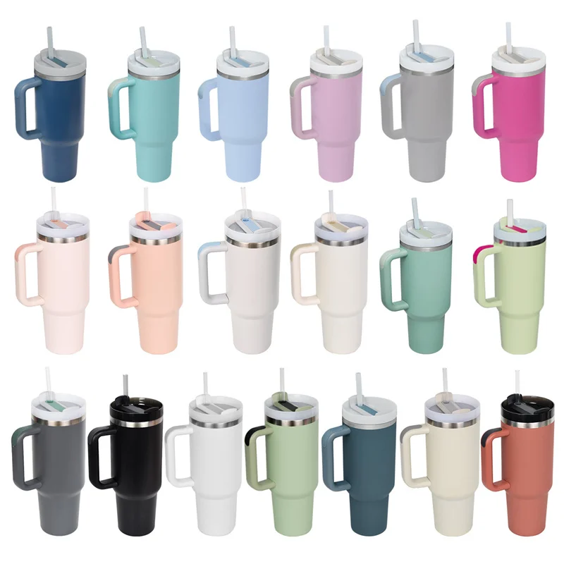 

40oz New Large Capacity Car Cup With Straw Outdoor 304 Stainless steel Thermos Cup Silicone Handle Coffee Mug 1200ML