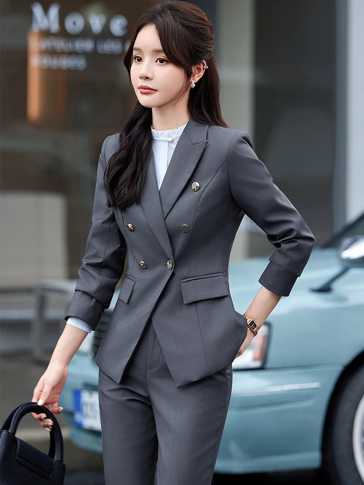 Черный деловой костюм женский осенний Новый элегантный костюм-карго гостя