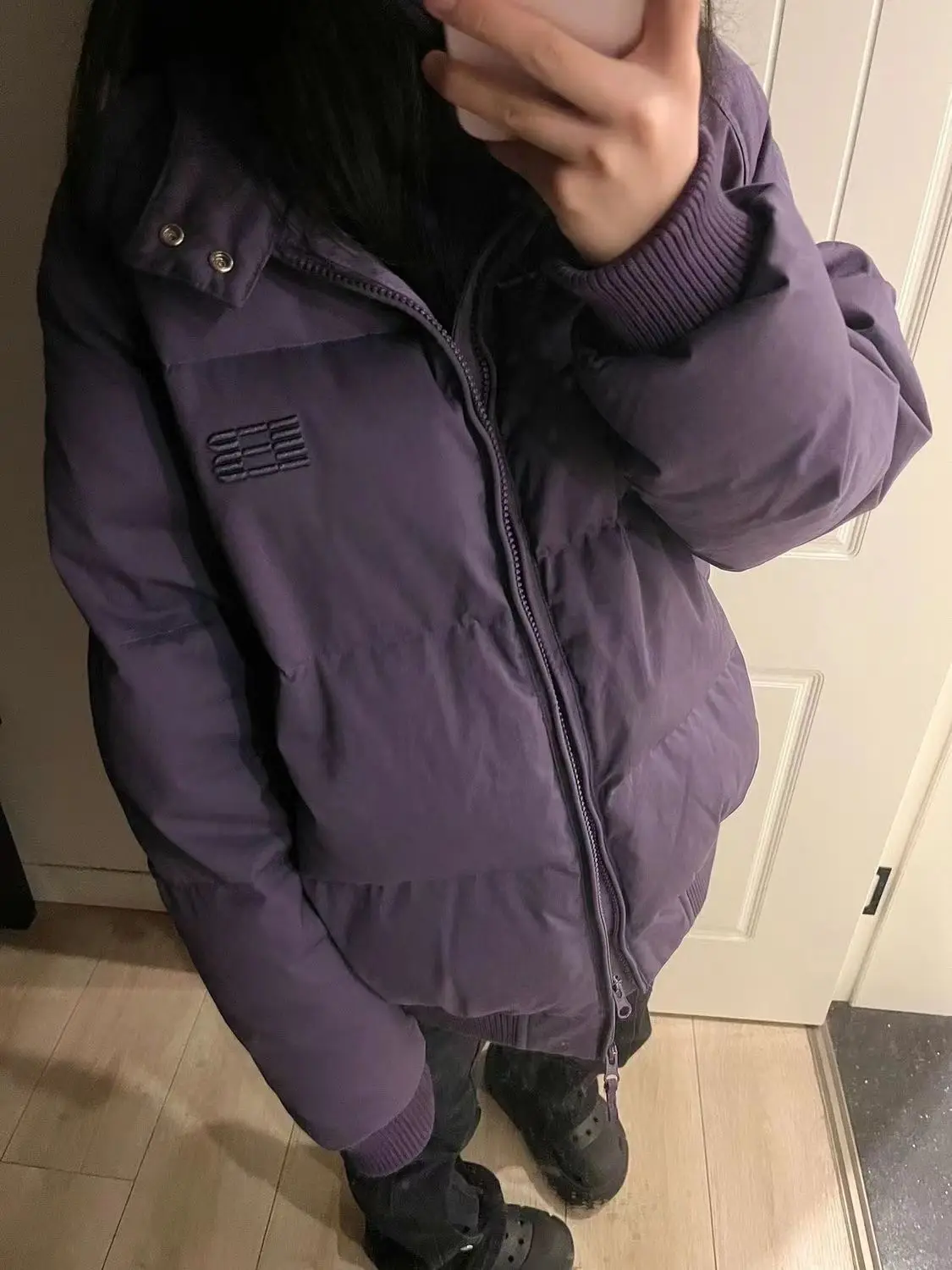 Женские однотонные ретро фиолетовые стеганые куртки с воротником-стойкой зимние