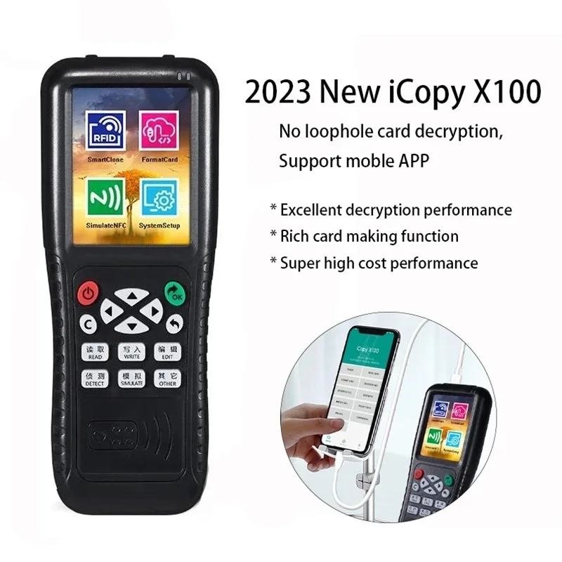 

Smart NFC IC ID iCopy RFID Copier Cloner Key Programmer Card Reader Writer Duplicator Detector Full Decode Function X100