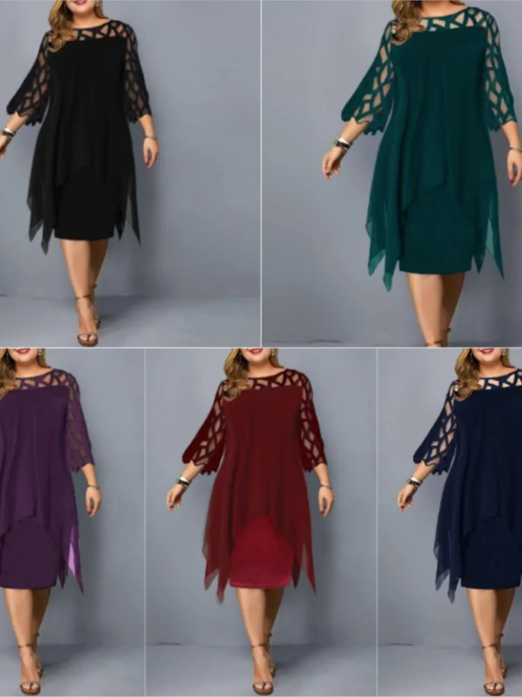 Женское асимметричное шифоновое платье с рукавом 2024