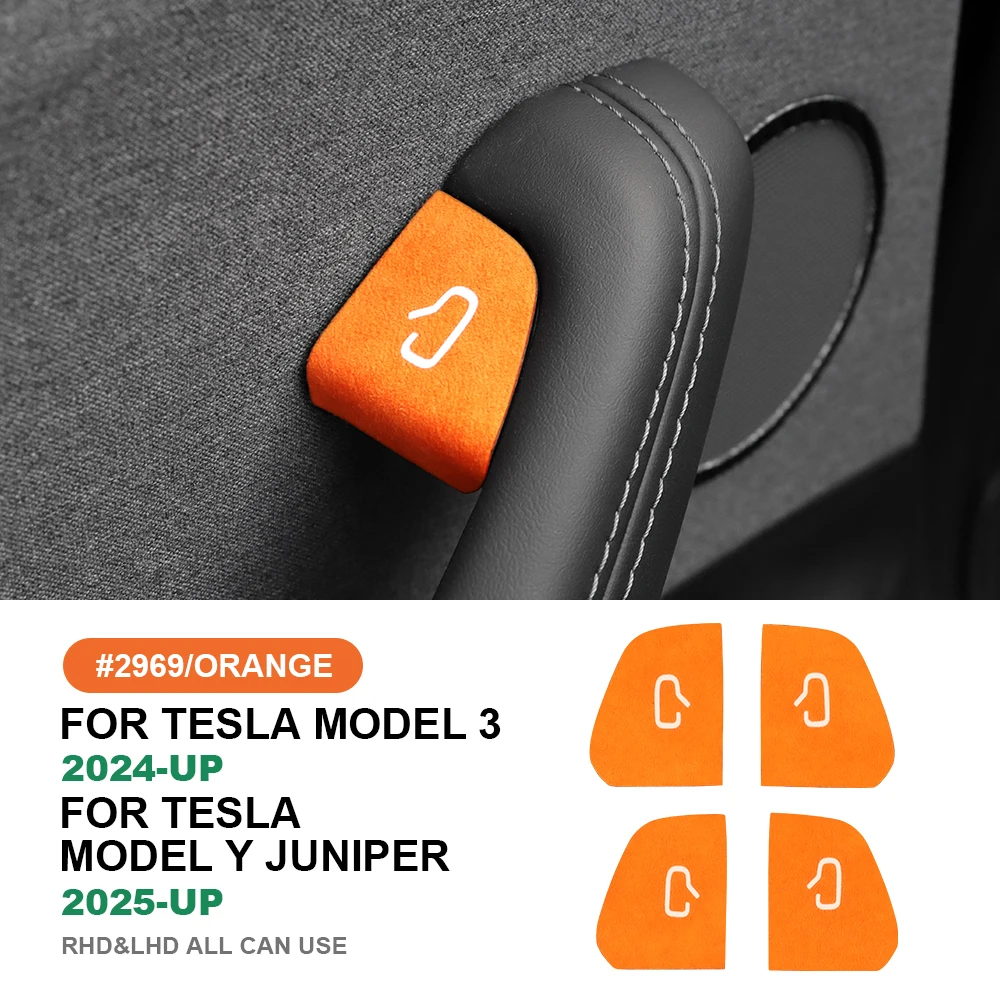 

Итальянская верхняя замшевая накладка на дверной переключатель для Tesla Model 3 Highland 2024 Model Y Juniper 2025, украшение, автомобильные аксессуары