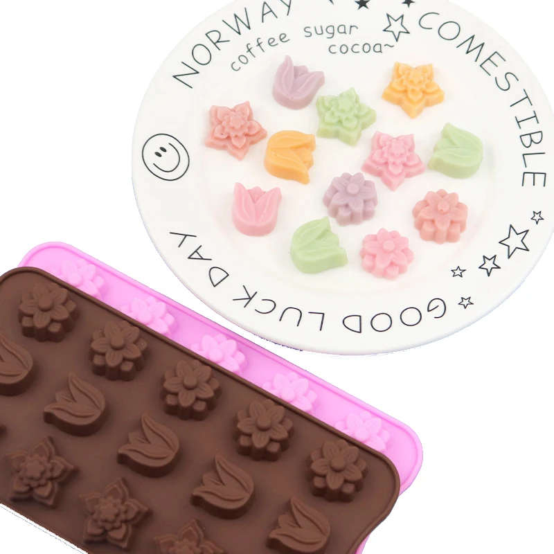 

Flower Chocolate Cake Mould 15 Cavity Silicone Fondant Cookie Bake Mold DIY Ice Cube Tray Jelly Pudding Kicthch Bakeware