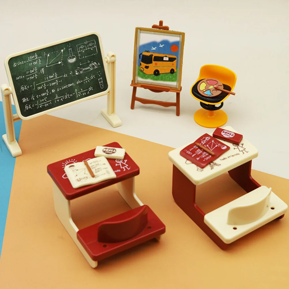 

1 Set of Desktop Miniature Decors Realistic Chalkboard Miniature Classroom Accessory