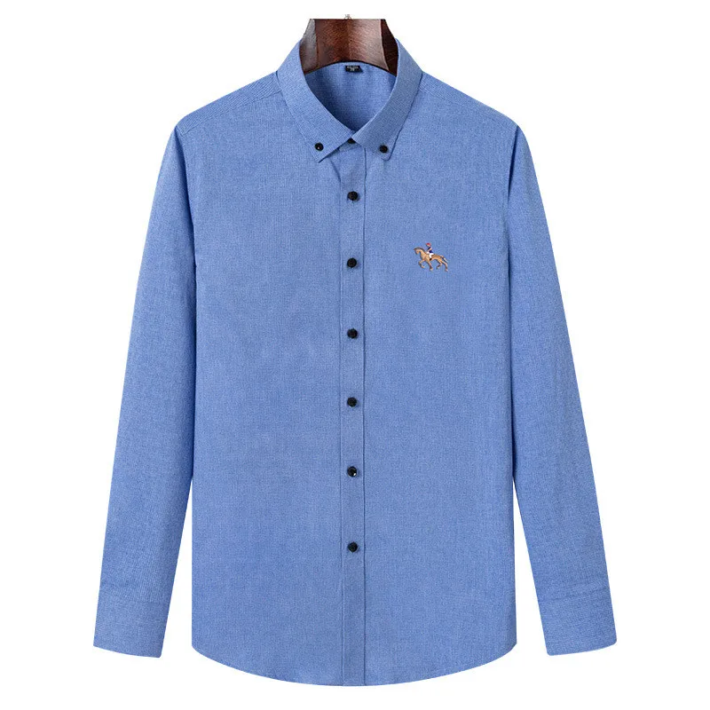 Fashion Men's Luxury Social Shirt Long Sleeve Comfort Soft Formal Dress Slim Fit Embroidery Horse Without Pocket Non-iron Man