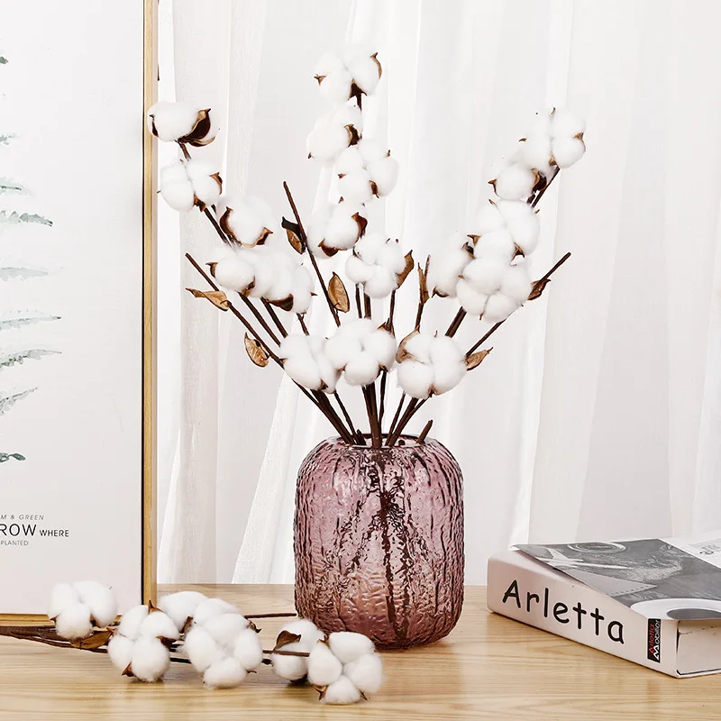 

3pcs of 6 Heads Dried Cotton Artificial flower branch handmade artist For Christmas Wedding Party Decoration Home natural Decor