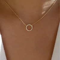 fashion new geometric collarbone chain creative retro simple full zircon ring necklace ladies jewelry gift dating necklace
