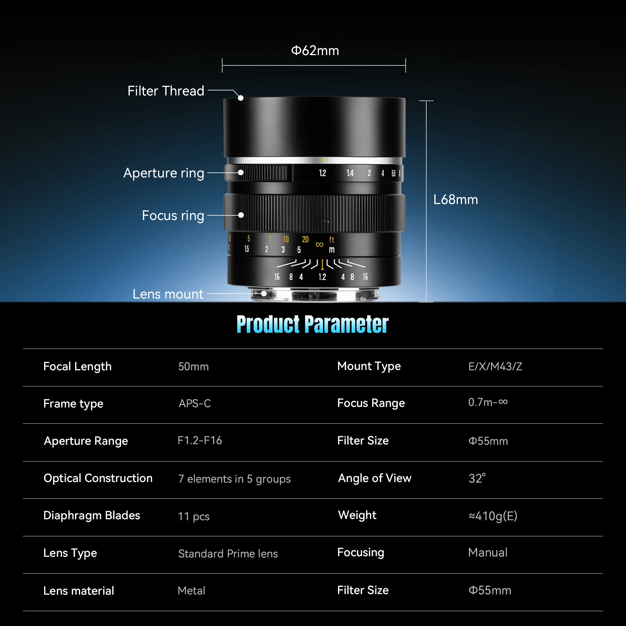 Фото 7artisans 50 мм F1.2 APS-C Портретный объектив с ручной фокусировкой MF для Sony E Nikon Z Fuji X Olympus M43 A6400 A5100 NEX Z6 Z7 ZF XT30 XM5 №5