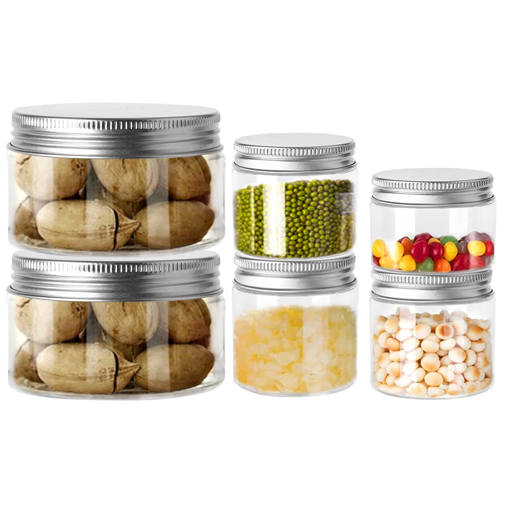 

30pcs Wide Mouth Aluminum Plastic Cap Refillable Container 30ml-150ml Canister Balm Pot Storage Jars Clear Round Travel Bottle