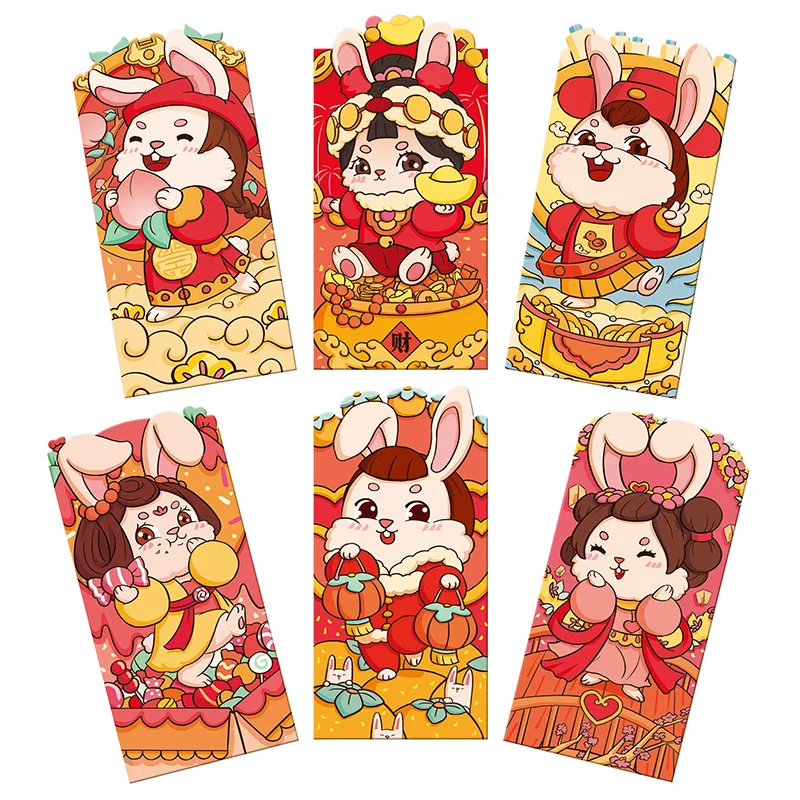 

(12 Pieces/Lot) 2023 Year of Rabbit Red Envelope Thickened New Year Cartoon Creative 3D New Year's Money Bag Hongbao
